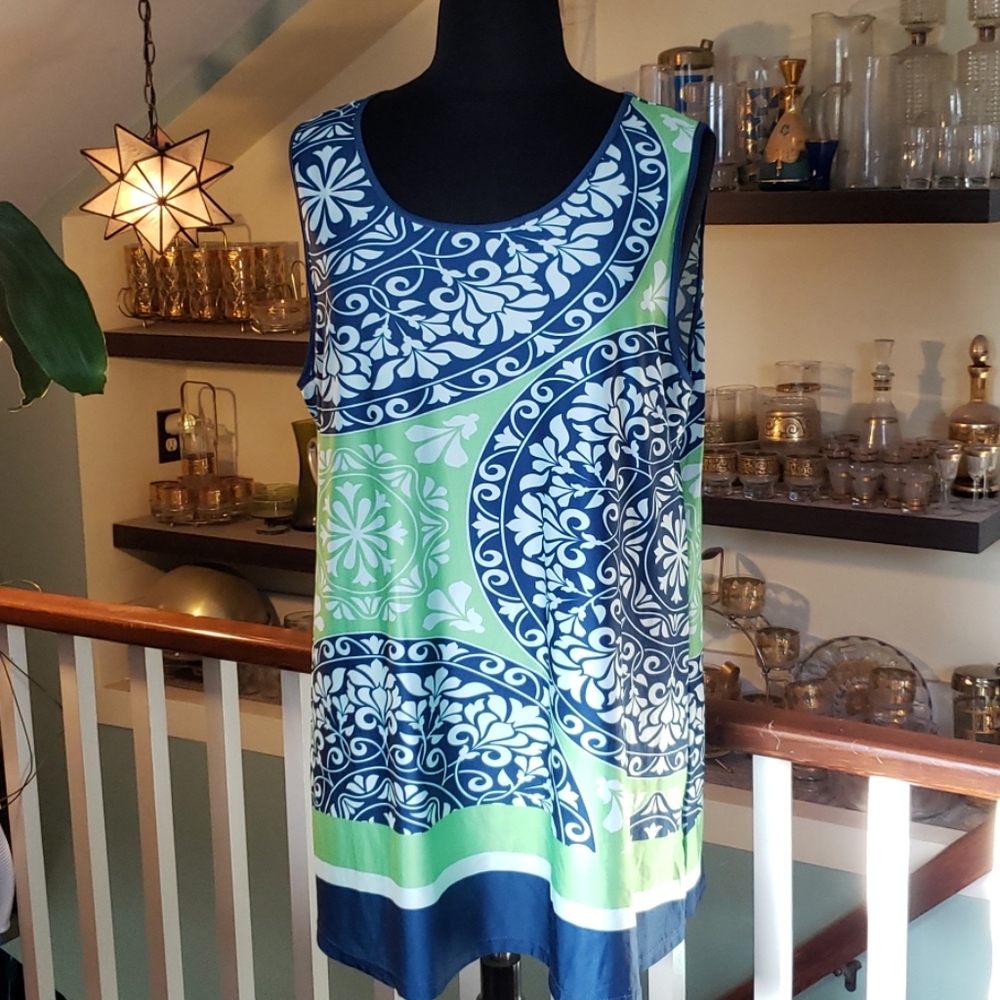 Lily Womens Green And Blue Sleeveless Tunic Dress